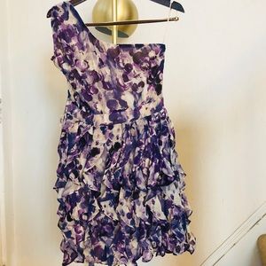 LC Lauren Conrad purple one-shoulder ruffled dress